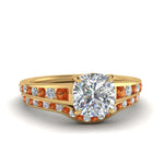 Load image into Gallery viewer, cushion-cut-graduated-channel-diamond-wedding-set-with-orange-sapphire-in-FD122866CUGSAOR-NL-YG
