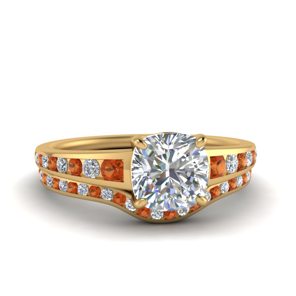 cushion-cut-graduated-channel-diamond-wedding-set-with-orange-sapphire-in-FD122866CUGSAOR-NL-YG