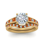 Load image into Gallery viewer, cushion-cut-graduated-channel-diamond-wedding-set-with-orange-sapphire-in-FD122866CUGSAOR-NL-YG

