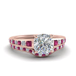 Load image into Gallery viewer, cushion-cut-graduated-channel-diamond-wedding-set-with-pink-sapphire-in-FD122866CUGSADRPI-NL-RG
