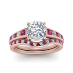 Load image into Gallery viewer, cushion-cut-graduated-channel-diamond-wedding-set-with-pink-sapphire-in-FD122866CUGSADRPI-NL-RG
