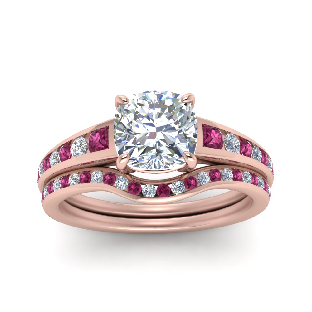 cushion-cut-graduated-channel-diamond-wedding-set-with-pink-sapphire-in-FD122866CUGSADRPI-NL-RG