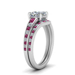Load image into Gallery viewer, cushion-cut-graduated-channel-diamond-wedding-set-with-pink-sapphire-in-FD122866CUGSADRPI-NL-WG
