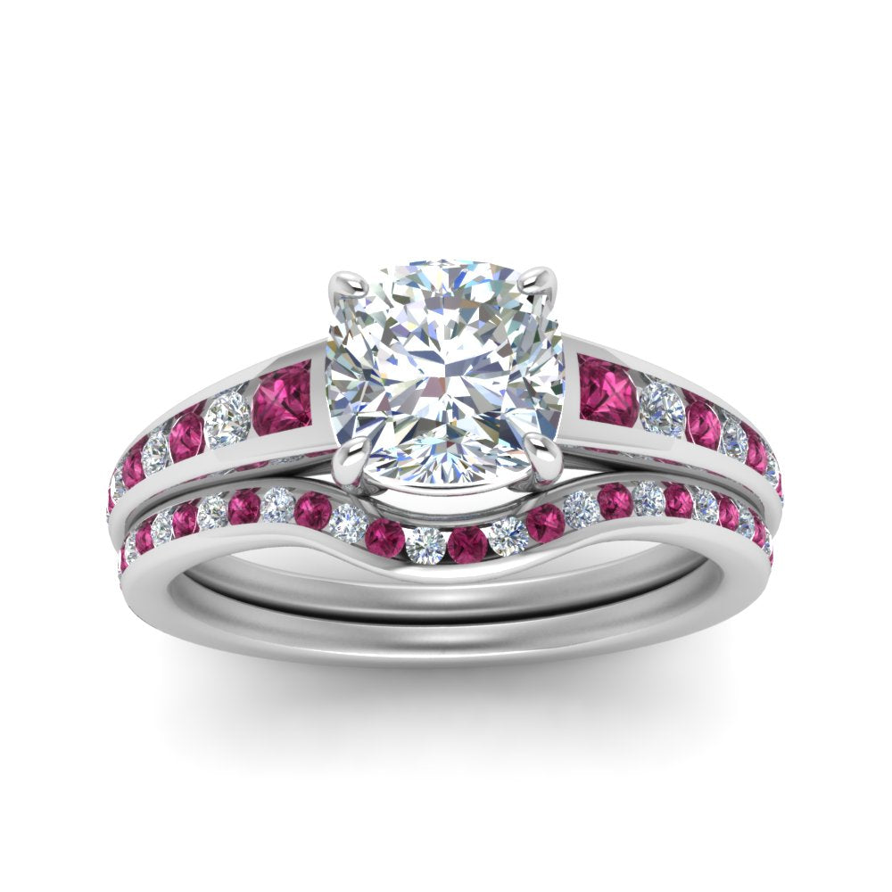 cushion-cut-graduated-channel-diamond-wedding-set-with-pink-sapphire-in-FD122866CUGSADRPI-NL-WG