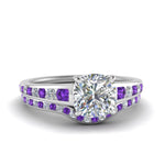 Load image into Gallery viewer, cushion-cut-graduated-channel-diamond-wedding-set-with-purple-topaz-in-FD122866CUGVITO-NL-WG
