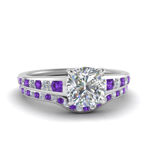 cushion-cut-graduated-channel-diamond-wedding-set-with-purple-topaz-in-FD122866CUGVITO-NL-WG