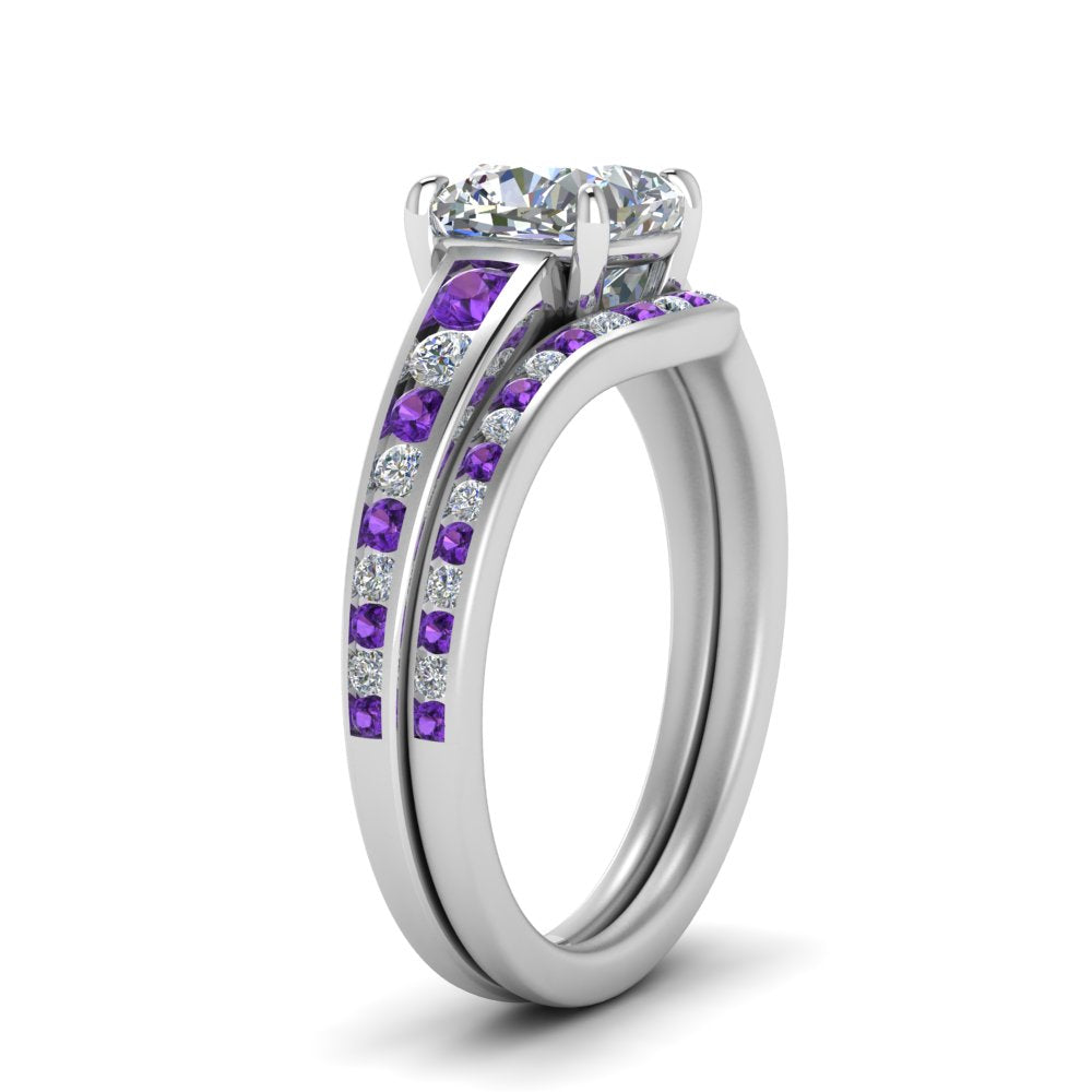 cushion-cut-graduated-channel-diamond-wedding-set-with-purple-topaz-in-FD122866CUGVITO-NL-WG