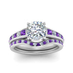 Load image into Gallery viewer, cushion-cut-graduated-channel-diamond-wedding-set-with-purple-topaz-in-FD122866CUGVITO-NL-WG
