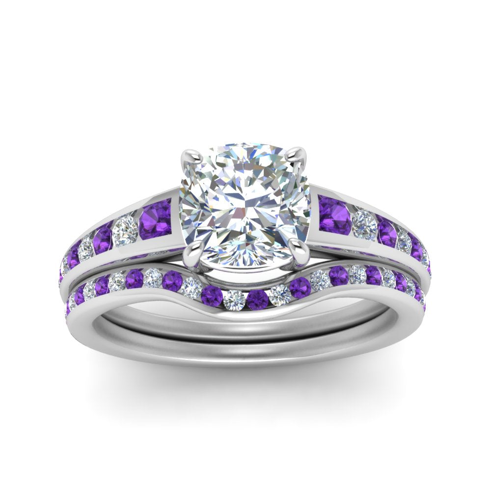cushion-cut-graduated-channel-diamond-wedding-set-with-purple-topaz-in-FD122866CUGVITO-NL-WG