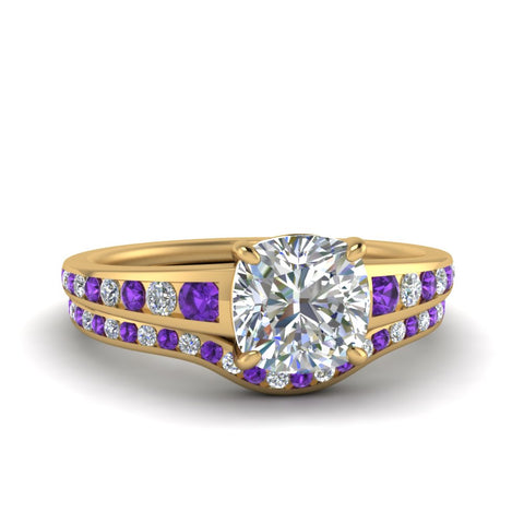 cushion-cut-graduated-channel-diamond-wedding-set-with-purple-topaz-in-FD122866CUGVITO-NL-YG