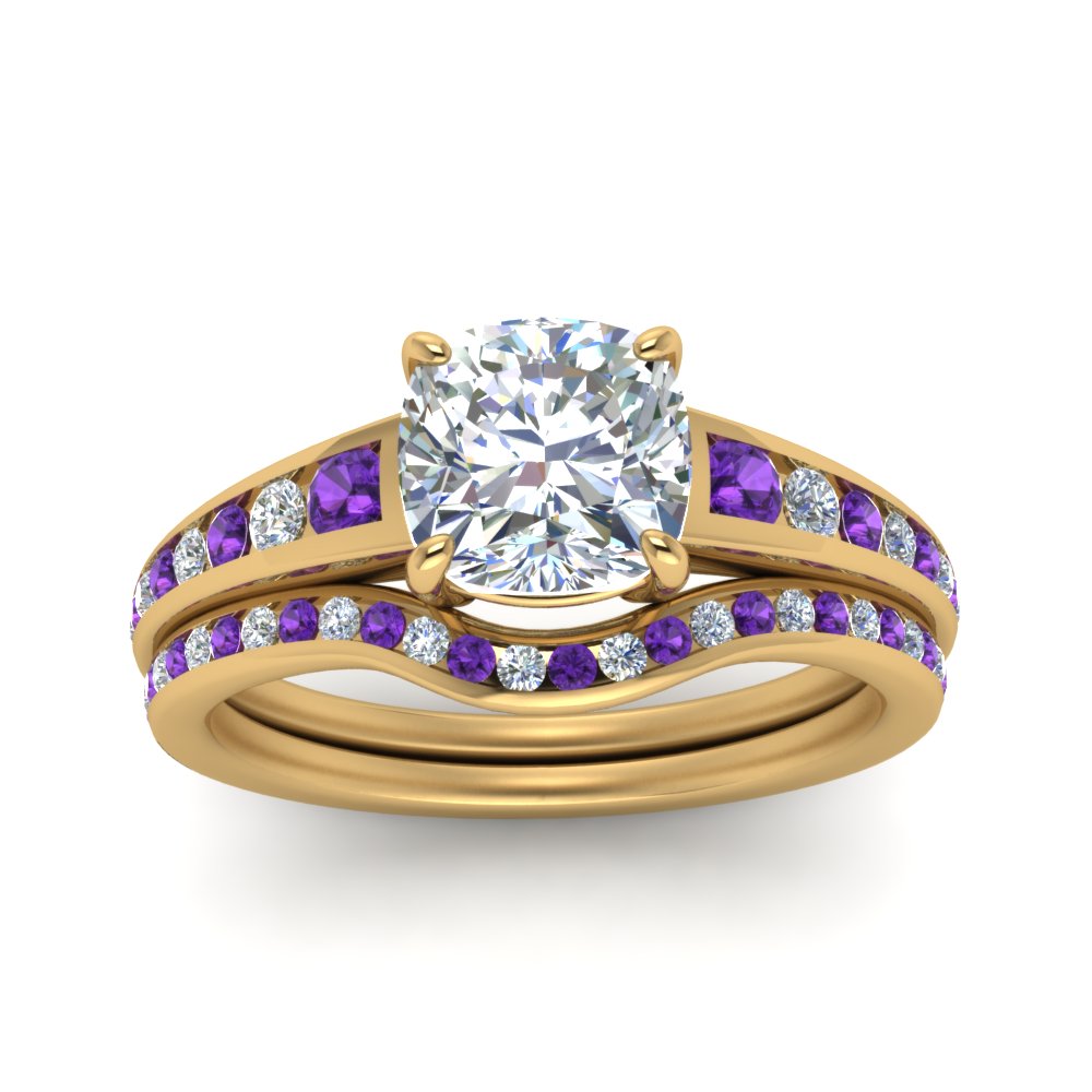 cushion-cut-graduated-channel-diamond-wedding-set-with-purple-topaz-in-FD122866CUGVITO-NL-YG