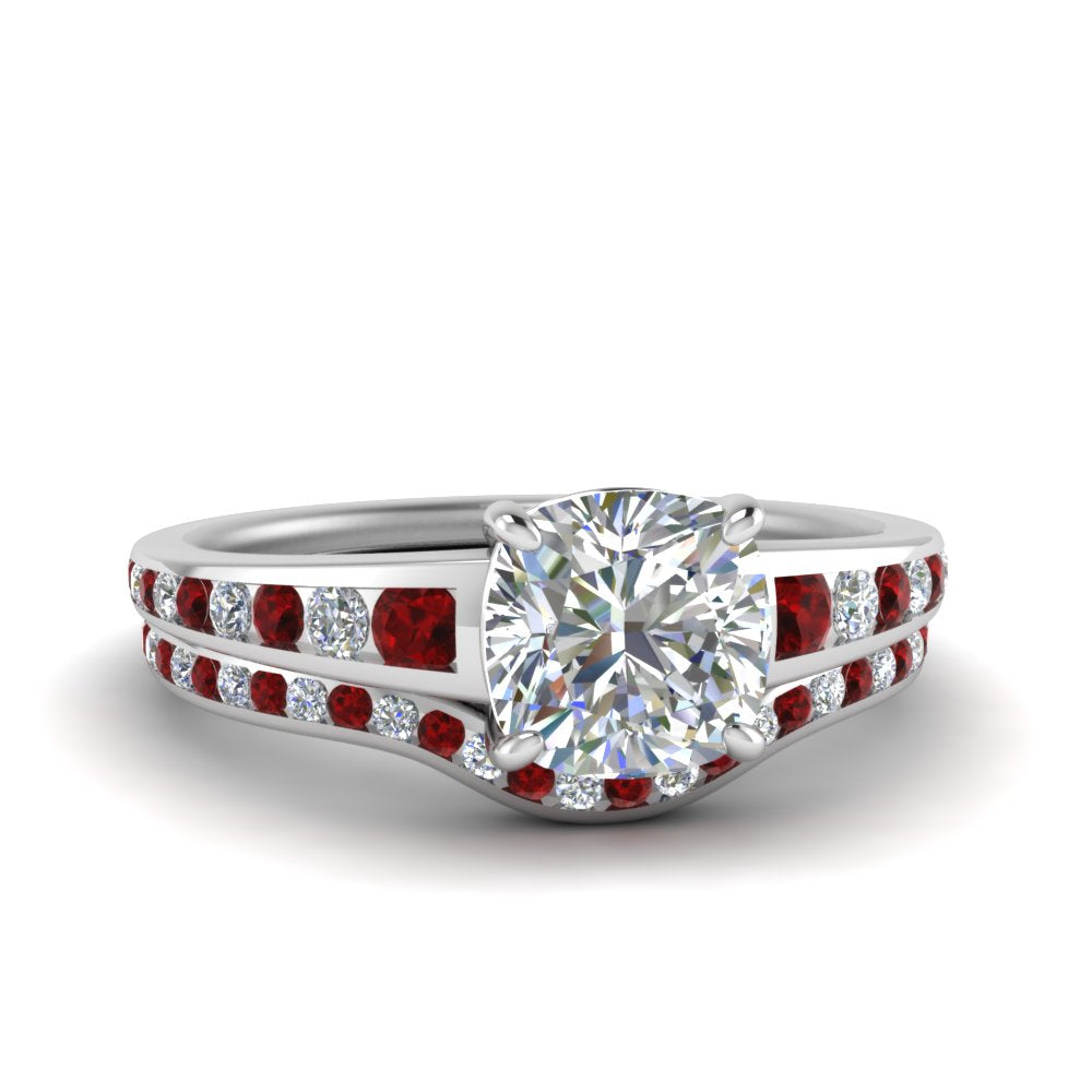 cushion-cut-graduated-channel-diamond-wedding-set-with-ruby-in-FD122866CUGRUDR-NL-WG