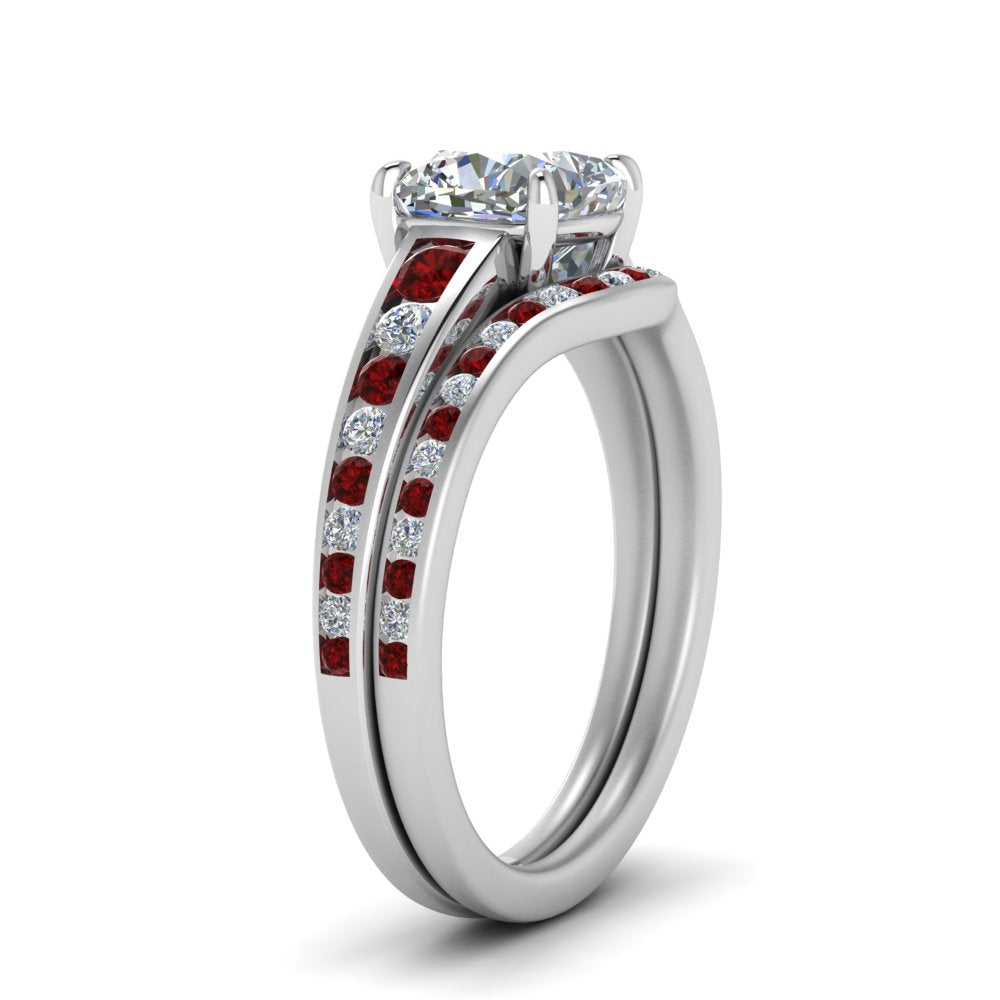 cushion-cut-graduated-channel-diamond-wedding-set-with-ruby-in-FD122866CUGRUDR-NL-WG