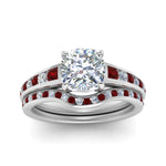 Load image into Gallery viewer, cushion-cut-graduated-channel-diamond-wedding-set-with-ruby-in-FD122866CUGRUDR-NL-WG
