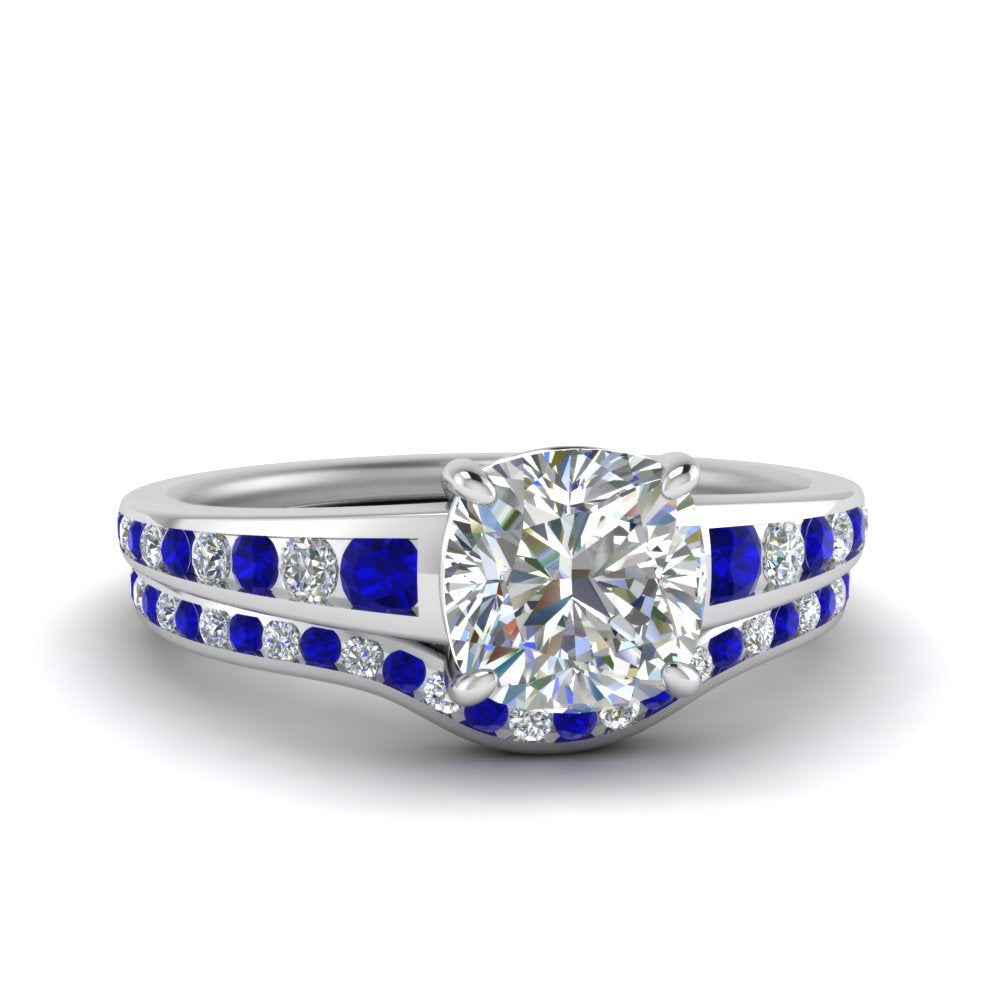 cushion-cut-graduated-channel-diamond-wedding-set-with-sapphire-in-FD122866CUGSABL-NL-WG