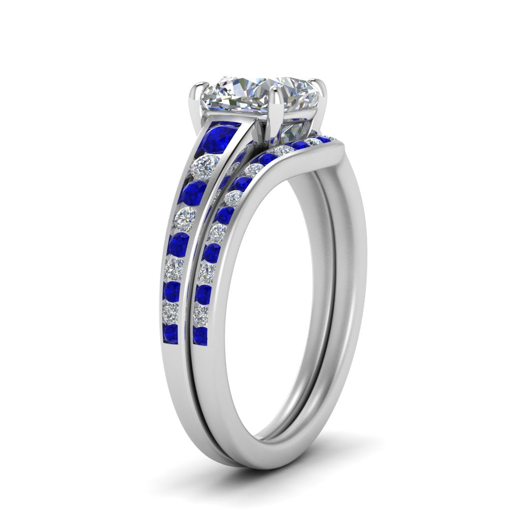 cushion-cut-graduated-channel-diamond-wedding-set-with-sapphire-in-FD122866CUGSABL-NL-WG