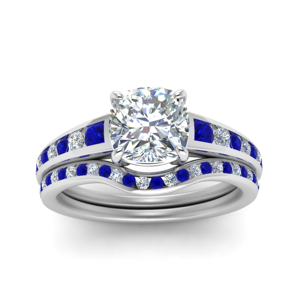 cushion-cut-graduated-channel-diamond-wedding-set-with-sapphire-in-FD122866CUGSABL-NL-WG