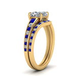 Load image into Gallery viewer, cushion-cut-graduated-channel-diamond-wedding-set-with-sapphire-in-FD122866CUGSABL-NL-YG
