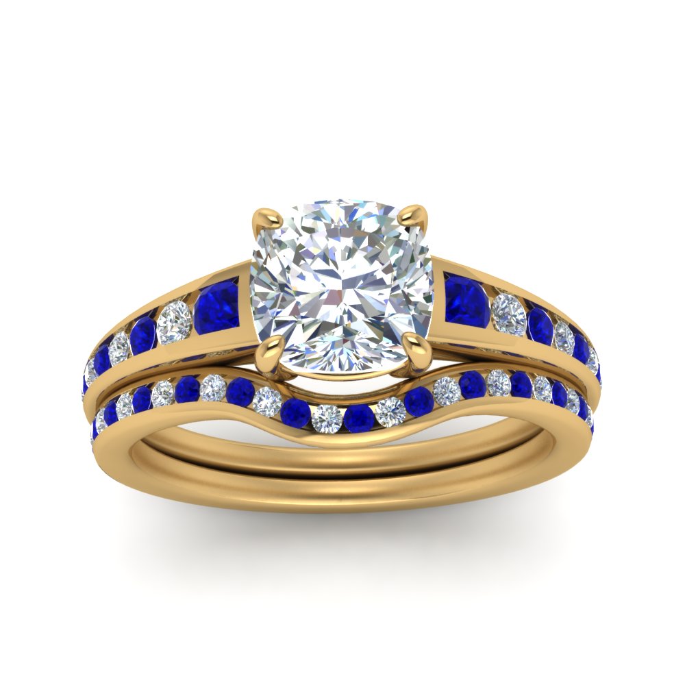 cushion-cut-graduated-channel-diamond-wedding-set-with-sapphire-in-FD122866CUGSABL-NL-YG