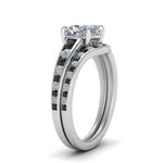 Load image into Gallery viewer, cushion-cut-graduated-channel-wedding-set-with-black-diamond-in-FD122866CUGBLACK-NL-WG
