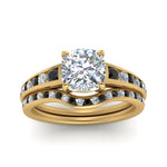 Load image into Gallery viewer, cushion-cut-graduated-channel-wedding-set-with-black-diamond-in-FD122866CUGBLACK-NL-YG
