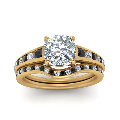 cushion-cut-graduated-channel-wedding-set-with-black-diamond-in-FD122866CUGBLACK-NL-YG