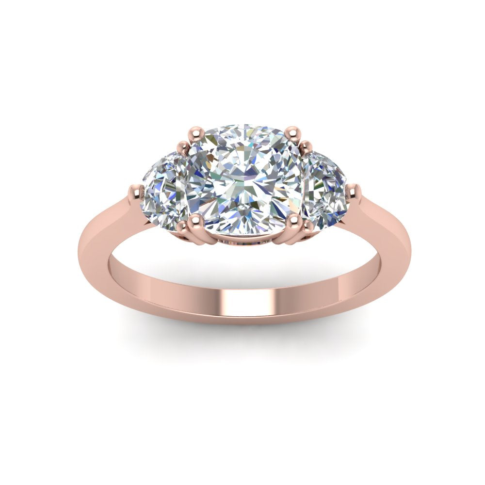 Classic 3 Stone Half Moon Wedding Engagement Ring
