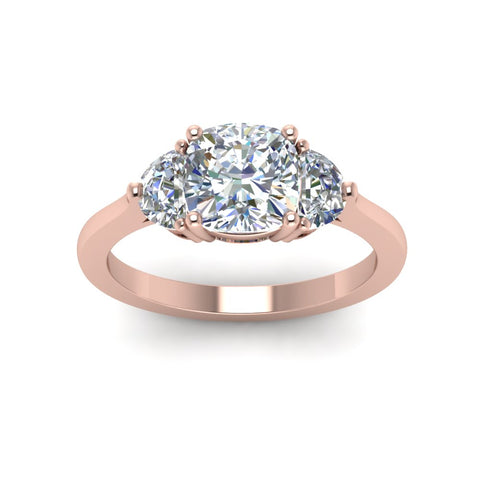 Half Moon 3 Stone Wedding Engagement Ring