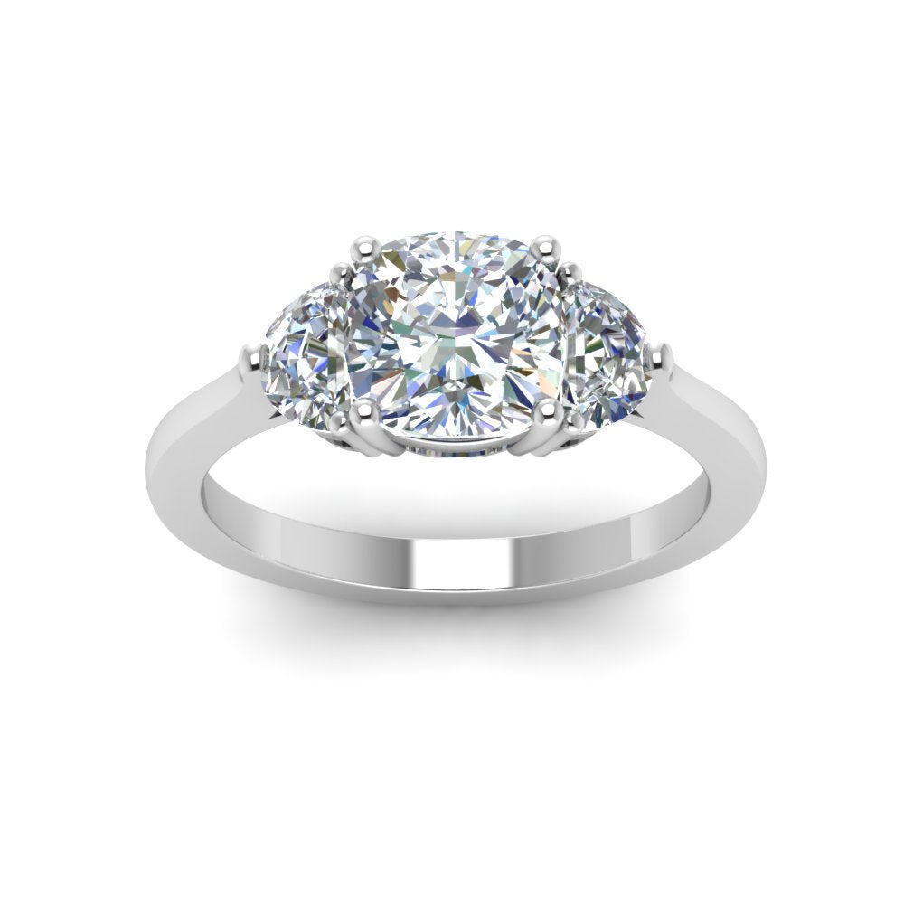 Classic 3 Stone Half Moon Wedding Engagement Ring