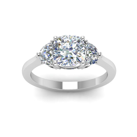 Half Moon 3 Stone Wedding Engagement Ring