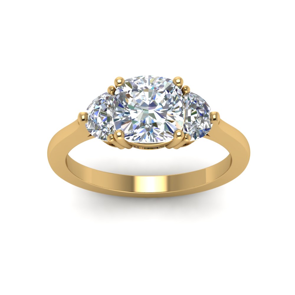 Classic 3 Stone Half Moon Wedding Engagement Ring