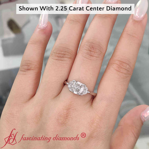 Half Moon 3 Stone Wedding Engagement Ring