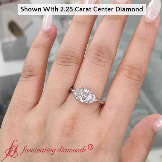 Classic 3 Stone Half Moon Wedding Engagement Ring