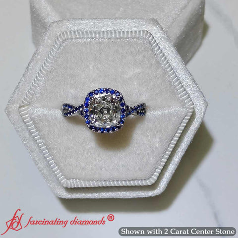 2 Ct Old Mine Halo Cushion Cut Natural Diamond Split Shank Ring