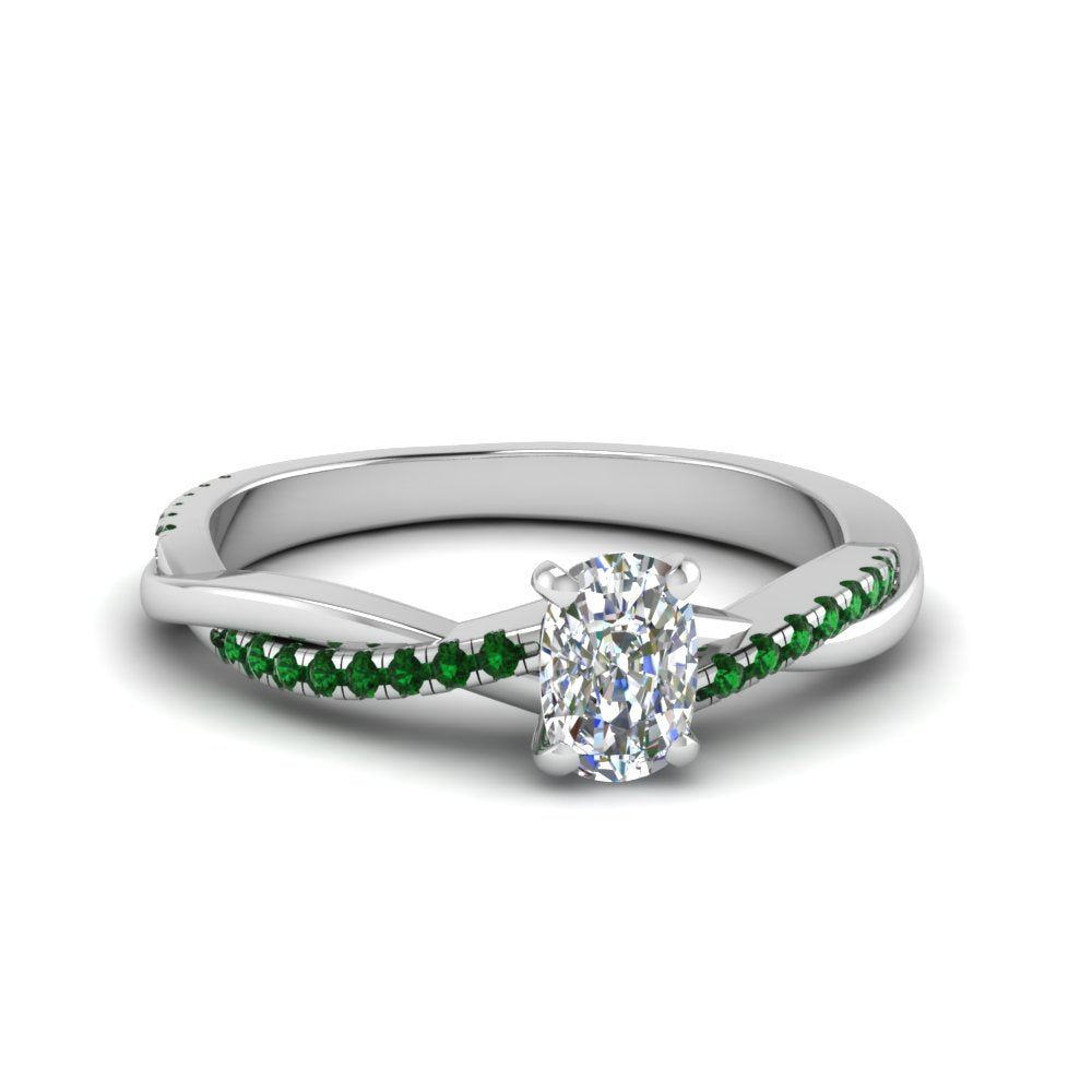 cushion-cut-infinity-twist-diamond-engagement-ring-with-emerald-in-14K-white-gold-FD8253CURGEMGR-NL-WG