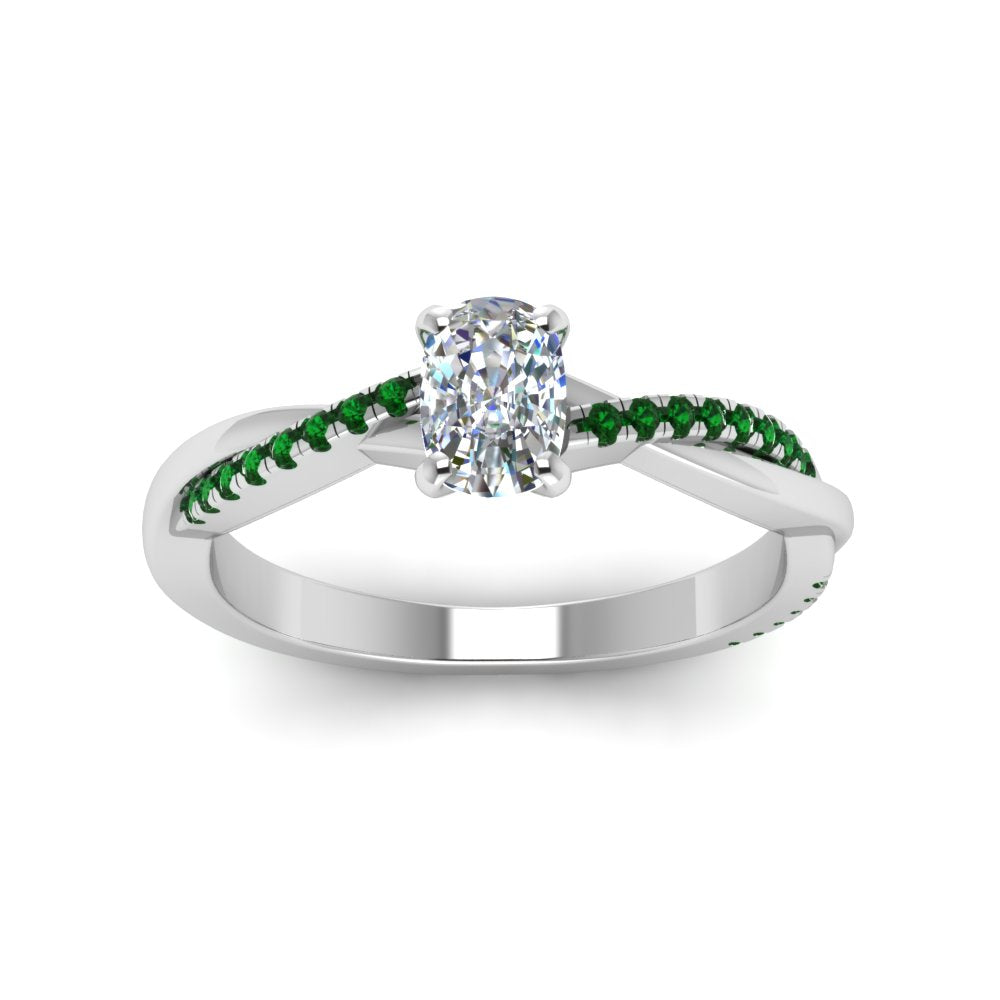 cushion-cut-infinity-twist-diamond-engagement-ring-with-emerald-in-14K-white-gold-FD8253CURGEMGR-NL-WG