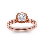 Load image into Gallery viewer, cushion-cut-orange-sapphire-halo-wedding-ring-set-in-rose-gold-FD8523CUGSAOR-NL-RG