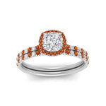 Load image into Gallery viewer, cushion-cut-orange-sapphire-halo-wedding-ring-set-in-white-gold-FD8523CUGSAOR-NL-WG
