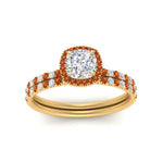Load image into Gallery viewer, cushion-cut-orange-sapphire-halo-wedding-ring-set-in-yellow-gold-FD8523CUGSAOR-NL-YG

