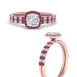 Load image into Gallery viewer, cushion-cut-pink-sapphire-halo-wedding-ring-set-in-rose-gold-FD8523CUGSADRPI-NL-RG