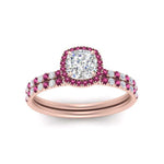 Load image into Gallery viewer, cushion-cut-pink-sapphire-halo-wedding-ring-set-in-rose-gold-FD8523CUGSADRPI-NL-RG
