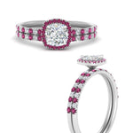 Load image into Gallery viewer, cushion-cut-pink-sapphire-halo-wedding-ring-set-in-white-gold-FD8523CUGSADRPI-NL-WG