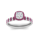 Load image into Gallery viewer, cushion-cut-pink-sapphire-halo-wedding-ring-set-in-white-gold-FD8523CUGSADRPI-NL-WG