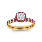 Load image into Gallery viewer, cushion-cut-pink-sapphire-halo-wedding-ring-set-in-yellow-gold-FD8523CUGSADRPI-NL-YG
