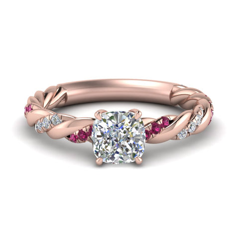 Cushion Cut Twisted Vine Engagement Ring