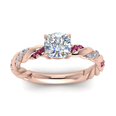 Cushion Cut Twisted Vine Engagement Ring