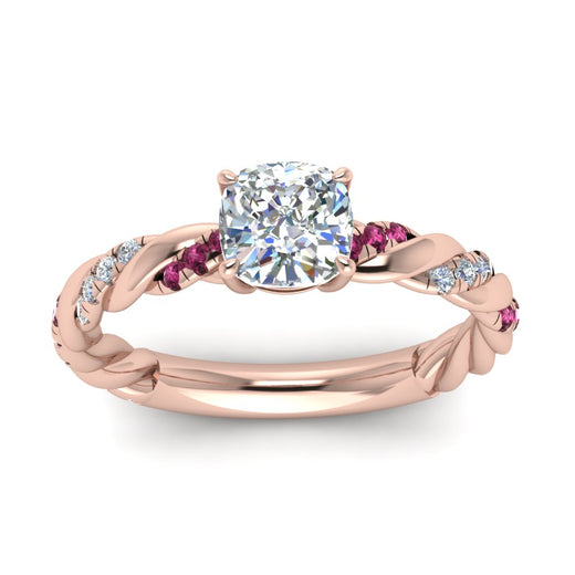 Cushion Cut Twisted Vine Engagement Ring