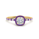 Load image into Gallery viewer, cushion-cut-purple-topaz-halo-petite-engagement-ring-in-yellow-gold-FD8523CURGVITOANGLE3-NL-YG

