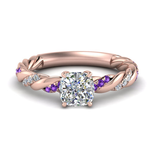 Cushion Cut Twisted Vine Engagement Ring