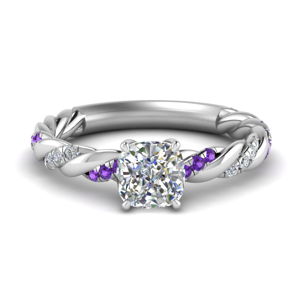 Cushion Cut Twisted Vine Engagement Ring